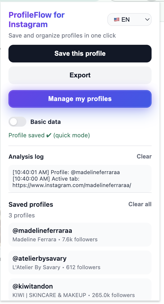 Capture de l’extension ProfileFlow
