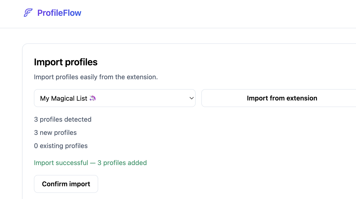 Capture de l’écran d’import