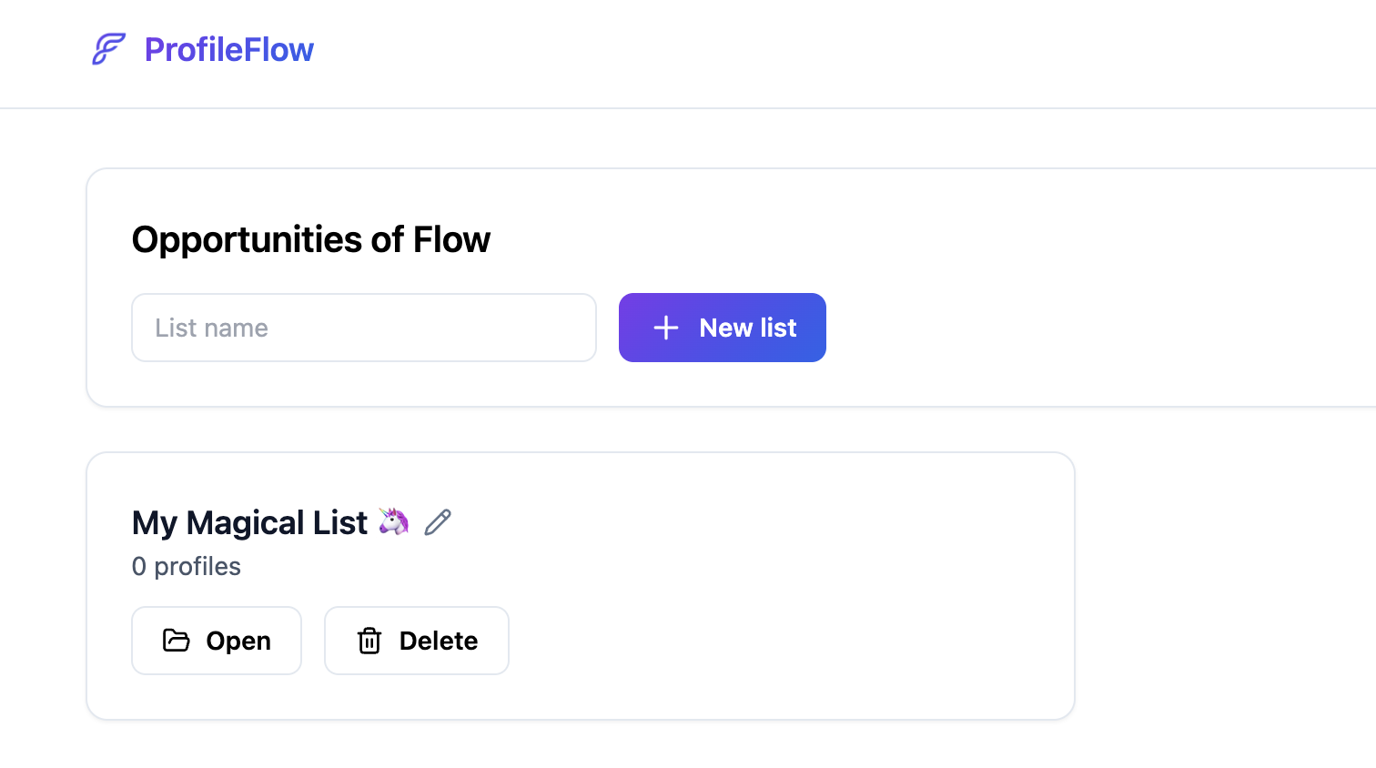 Capture de l’écran des listes