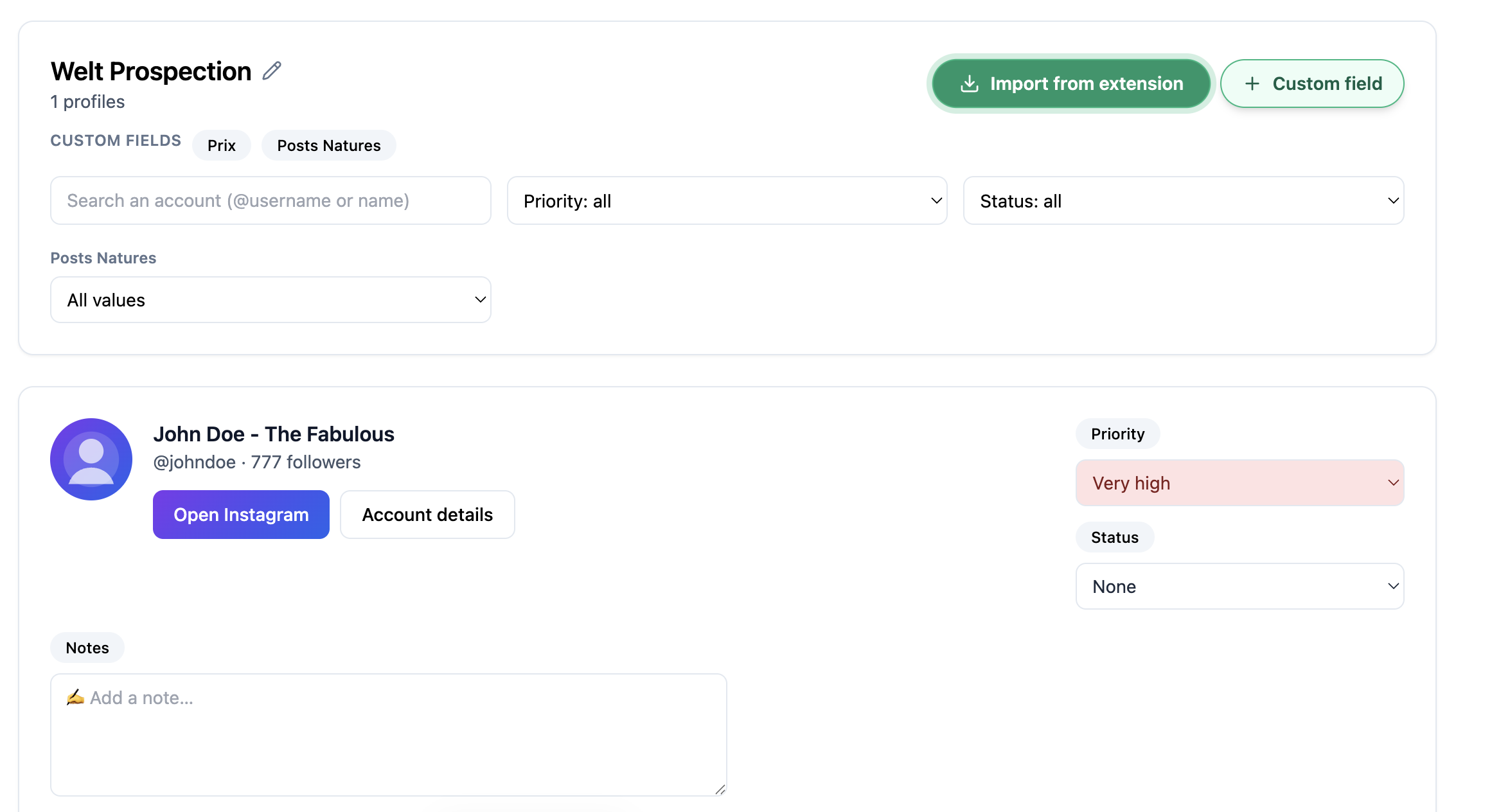 Capture d’un profil dans une liste